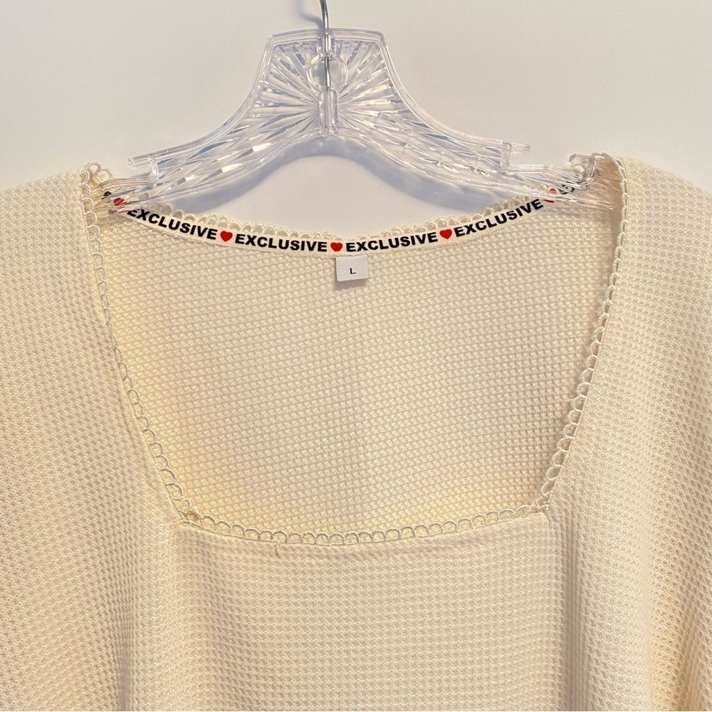 Exclusive Women's Square-Neck Thermal Long Sleeve Top Cream Size Large - Picture 3 of 3